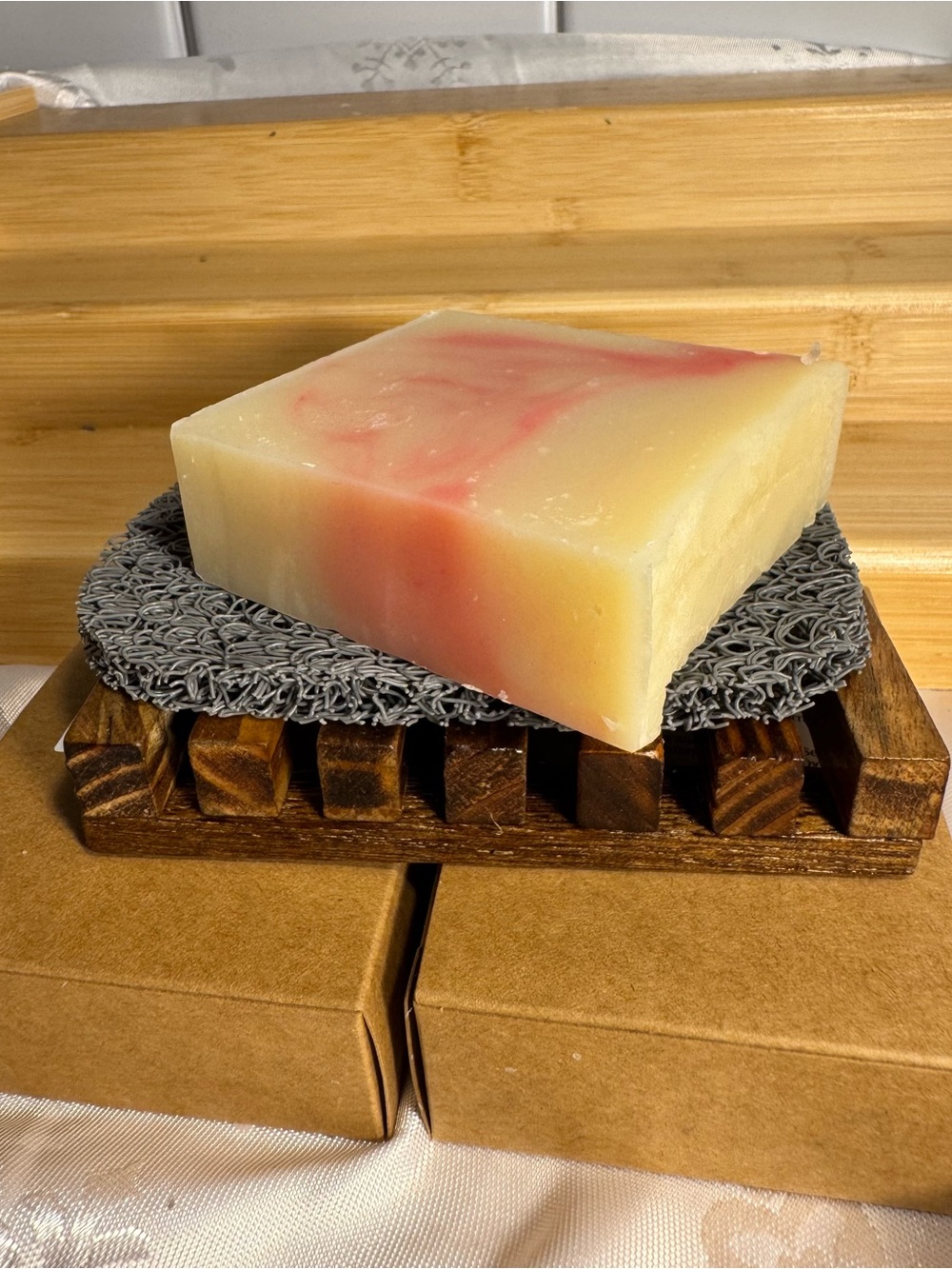 Handcrafted Cream and Pink Artisan Soap Bar - Unbranded